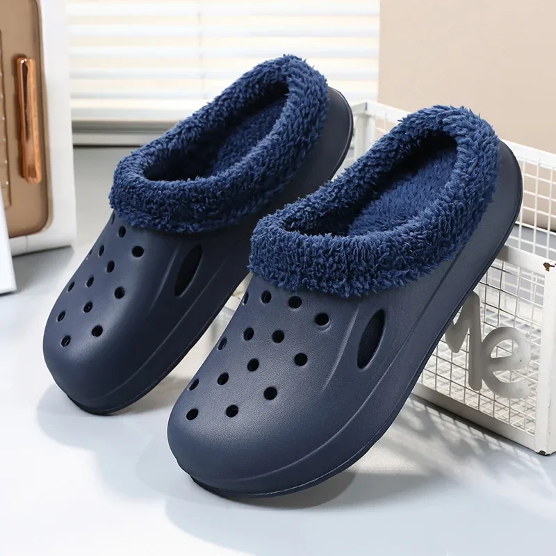 

New velvet indoor and outdoor thick-soled hole shoes couple household two wearing slippers casual home cotton shoes men slides