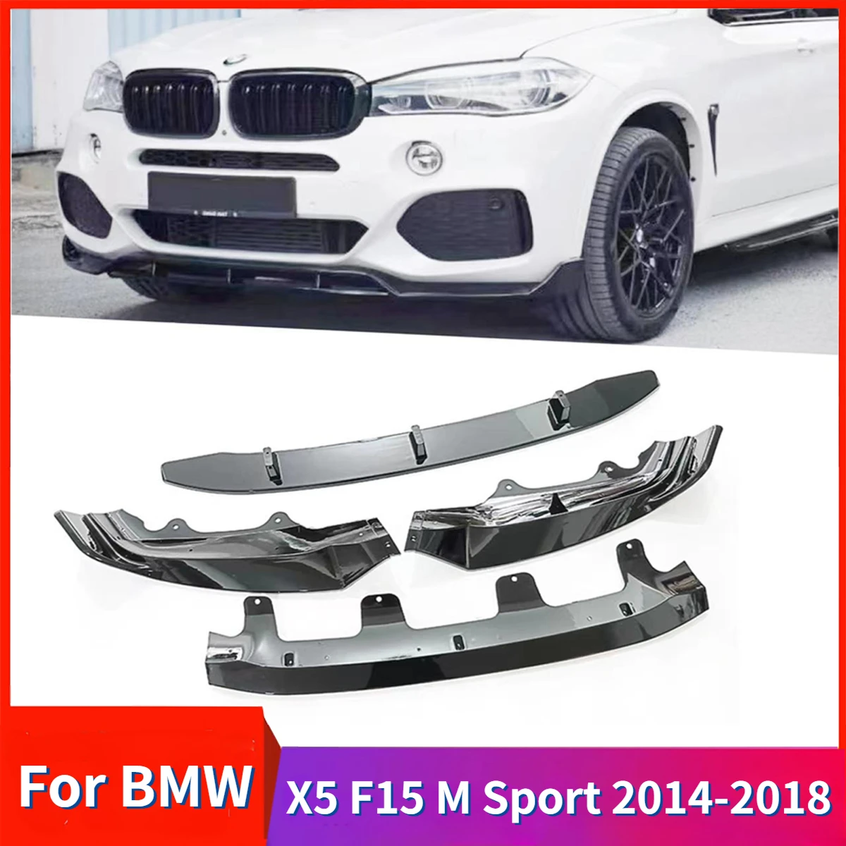 

Car Front Bumper Spoiler Lip for BMW X5 F15 M Sport 2014-2018 Lower Guard Blade Splitter Board MP Style Guard Protector Cover