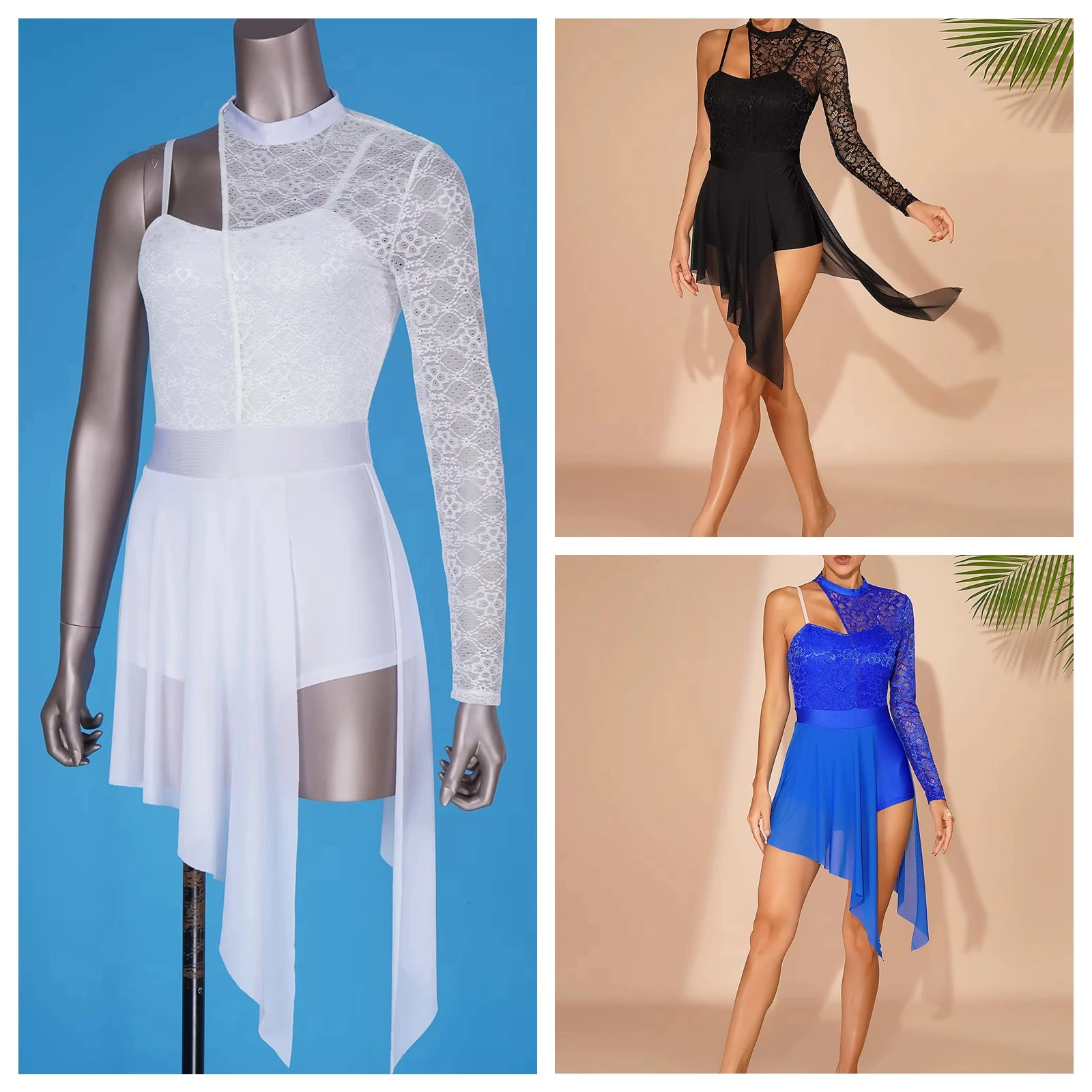 

Современная танцевальная одежда: женское классическое лирическое танцевальное платье-леотард на одно плечо с кружевом, балетное платье, костюм для латиноамериканских и современных танцев