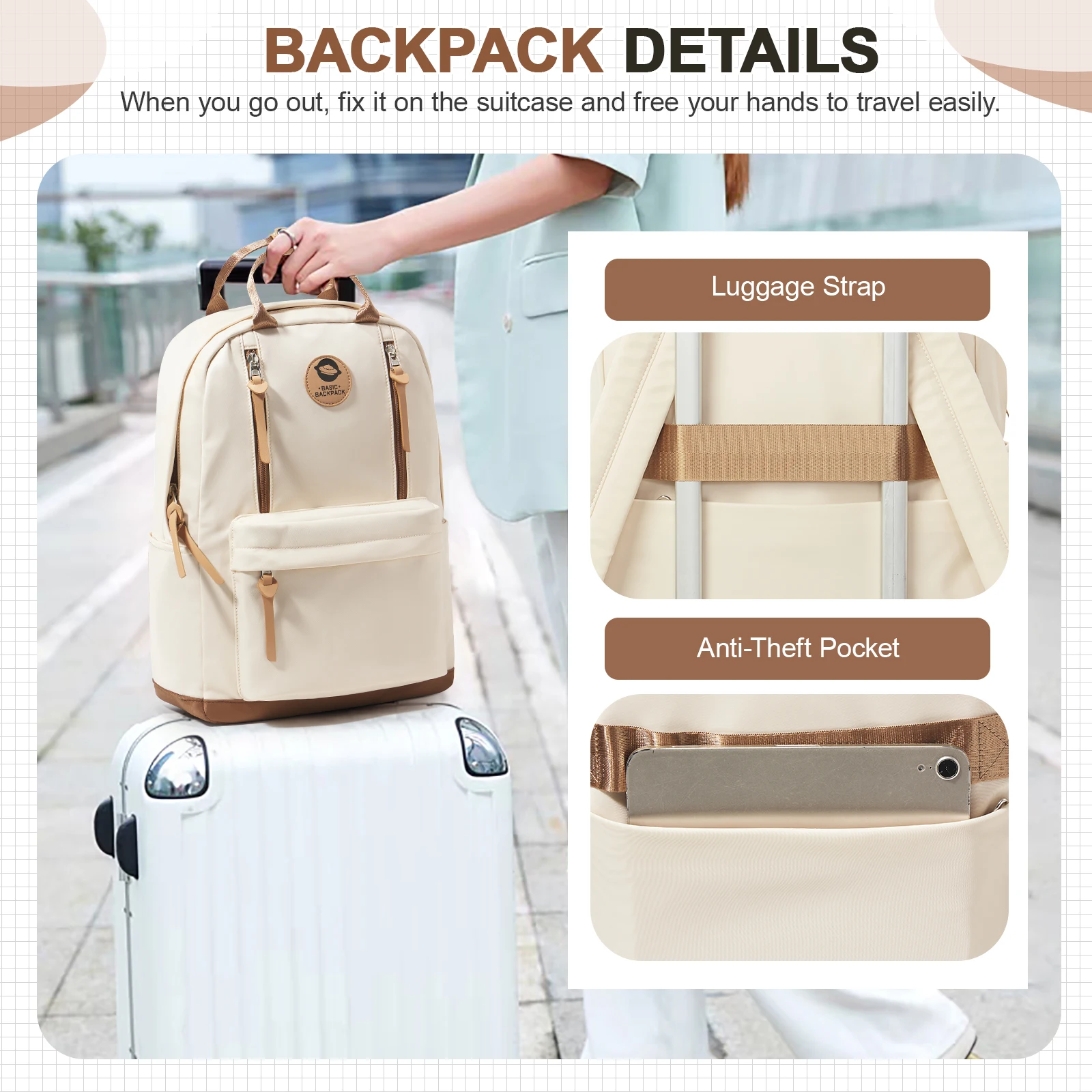 Modern Simple Backpack for Women Work Large Capacity Shoulder Bags College Girl Travel Backpack Youth Waterproof School Backpack