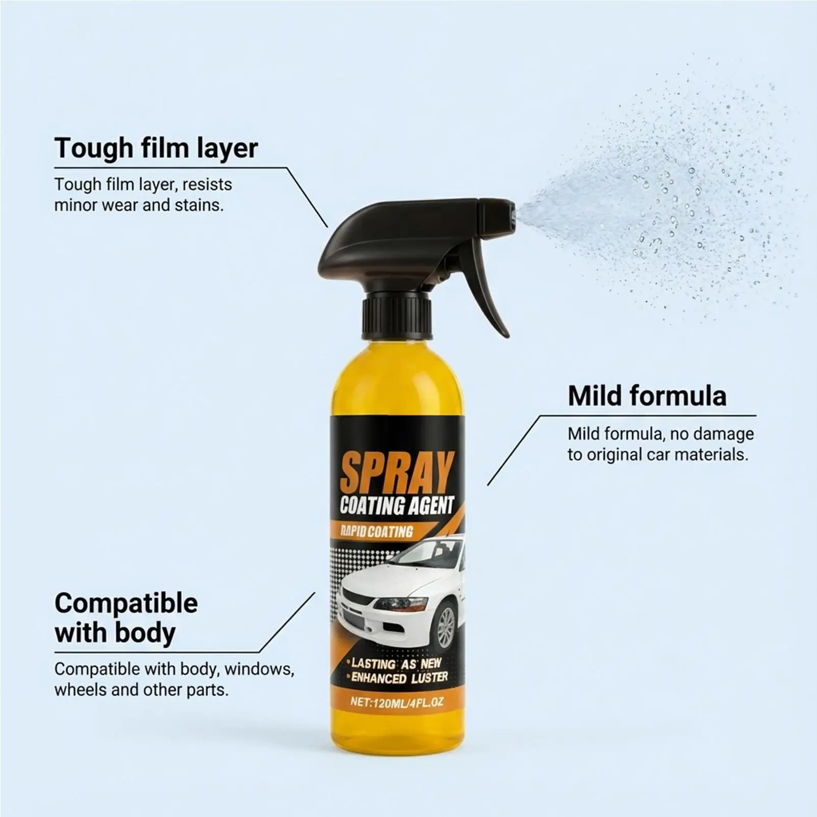 Car Coating Renewal Agent 120ml Weather Resistant Automotive Repair Agent Glass Cleaner Spray for Vehicles Trailer RV Automotive view 3