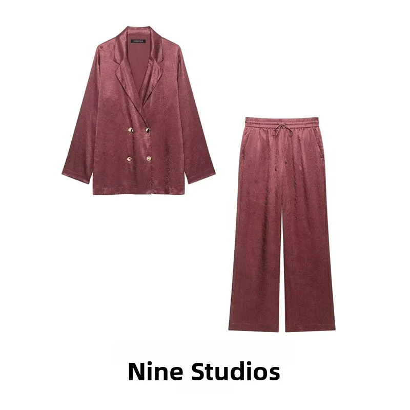 NINE ZAR Women's Suits Wide Leg Pants Long Pants Set Hanging Suit Outerwear Fashionable Two-Piece Set Autumn Winter Wear