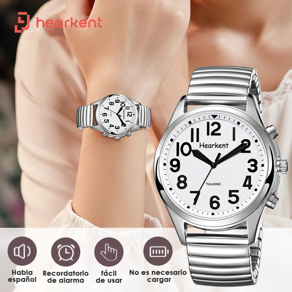 

Hearkent Spanish Talking Watch for Blind Women with Alarm Voice Speaking Spanish Watches Clock for Seniors Ladies Wrist Watches