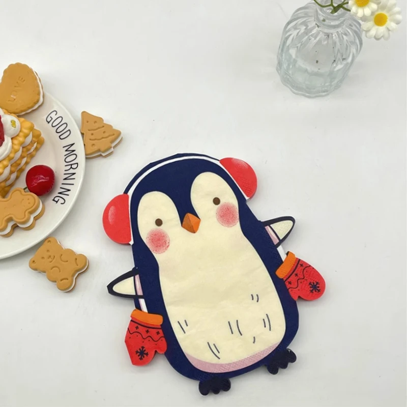 20Pcs/Bag Cute Penguin Decoupage Paper Napkins Cartoon Animal Paper Serviettes for Xmas Kid Birthday Party Tableware Decor