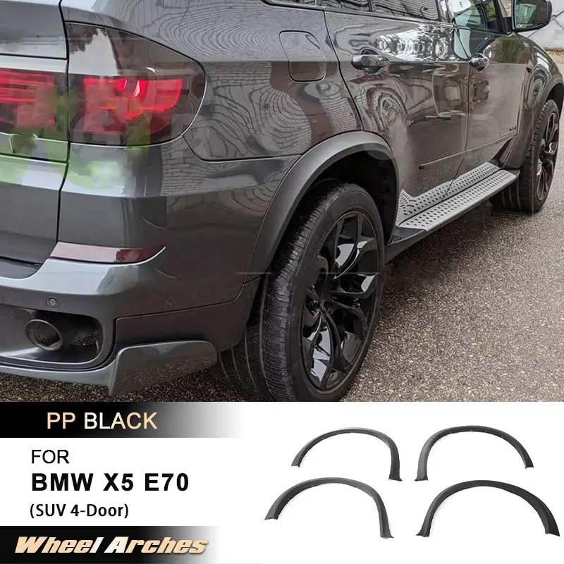 Auto-Radbögen-Formteile für BMW X5 E70 SUV 4-Türer 2008–2013, seitliche Kotflügelverbreiterungen, Kotflügel, Rad-Augenbrauen, Bodykits, PP, Schwarz