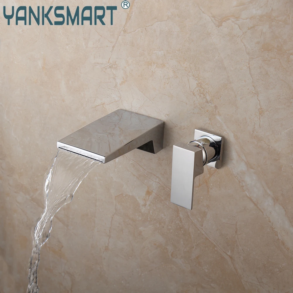 

YANKSMART Chrome Polished Wash Basin Bathroom Sinks Faucet Wall Mounted Tap Single Handle Faucet Brass Water Mixer Tap