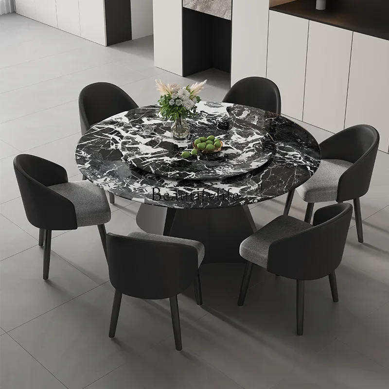

FG10Natural marble round dining table with turntable high-end Italian modern simple round table