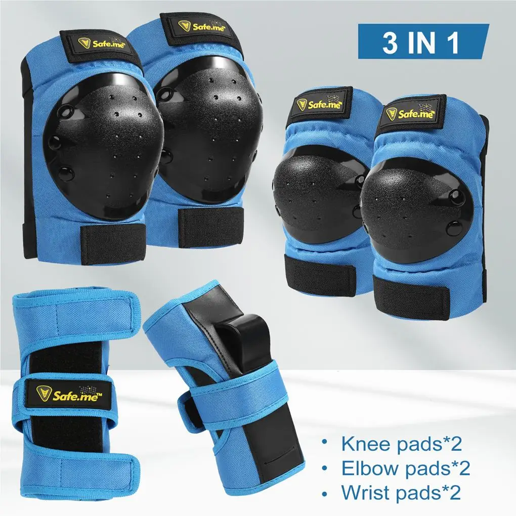 6 Pieces/Kit Knee Pad Elbow Pads Outdoor Activity Biking Roller Skating Protective Waist Guard Protector Blue M