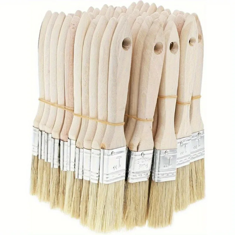 13Pcs Heavy Duty Natural Wood Brush Set with Bristles, Professional Brushes for Painting, Craft, Plastering, Staining & Gluing,