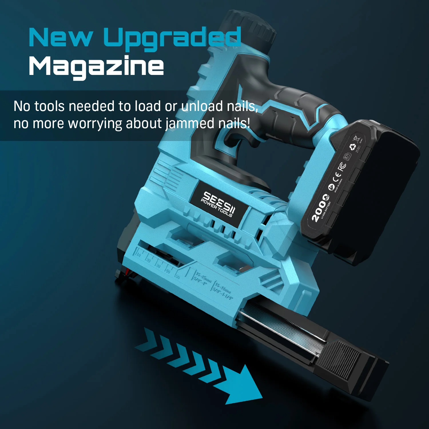 SEESII Electric Nail Gun Cordless 2 in1 18 Gauge Stapler Framing Nailer Tacker Woodworking Furniture Tool With 1000 Nails Power Tool 2.0 Battery Tacker Stapler Shooter Refurbishment Tools view 7