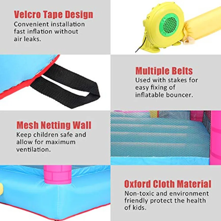 Inflatable Bounce House 3 in 1 Climbing Wall Large Jumping Area Bouncy House for Boys or Girls Including Carry Bag with 350W Ai