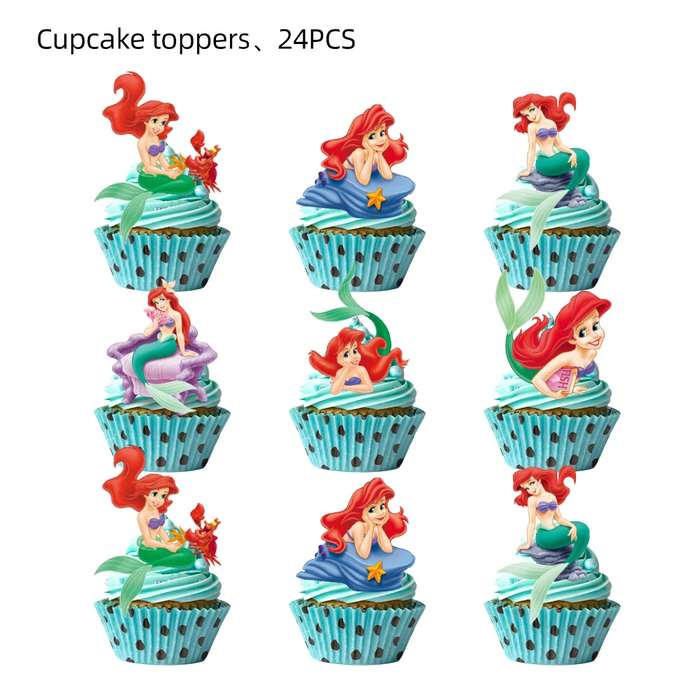 Disney Mermaid Princess Birthday Papercup Cake Toppers Gabby Dollhouse Cake Decorations New Years Party Dessert Topper Supplies