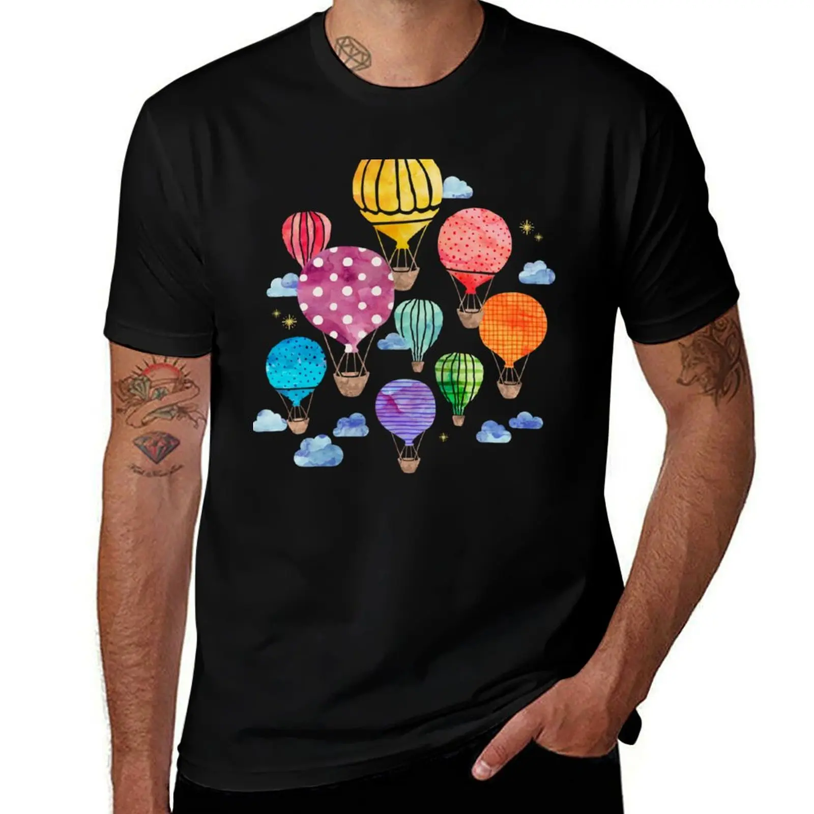 Hot Air Balloon Night T-Shirt Outdoor Sports Short Sleeve Top T-Shirt