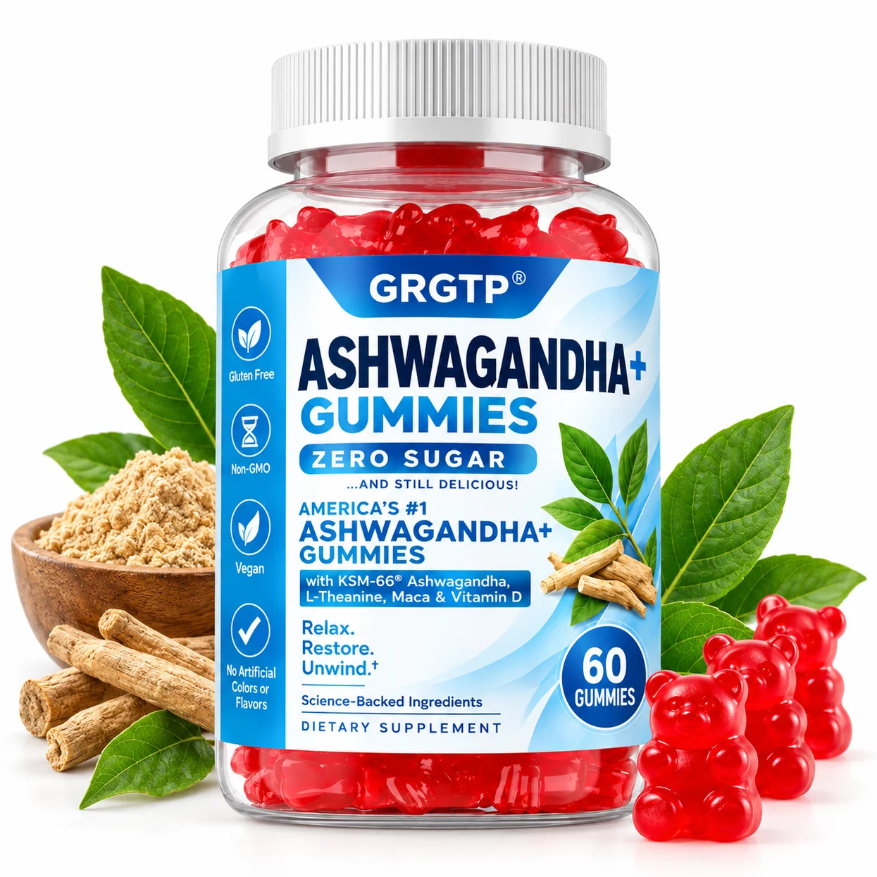 Ashwagandha Gummies - Absorption, Hormonal Balance, Soothes Emotions, Improve Sleep, Relieves Stress, Increase Physical Strength