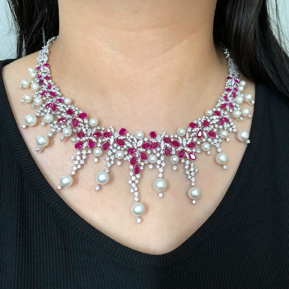 

Trendy 4pcs Multiple Layer Jewelry Set For Women Wedding Party Cubic Zircon Crystal Dubai Gold Necklace Earring Ring Sets