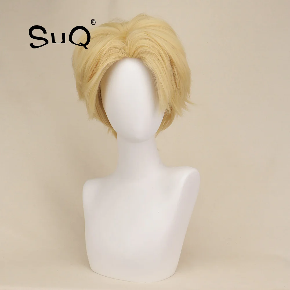 SuQ Synthetic Hair Male Men Short Wig Heat Resistant Fiber Blonde Wigs for Man