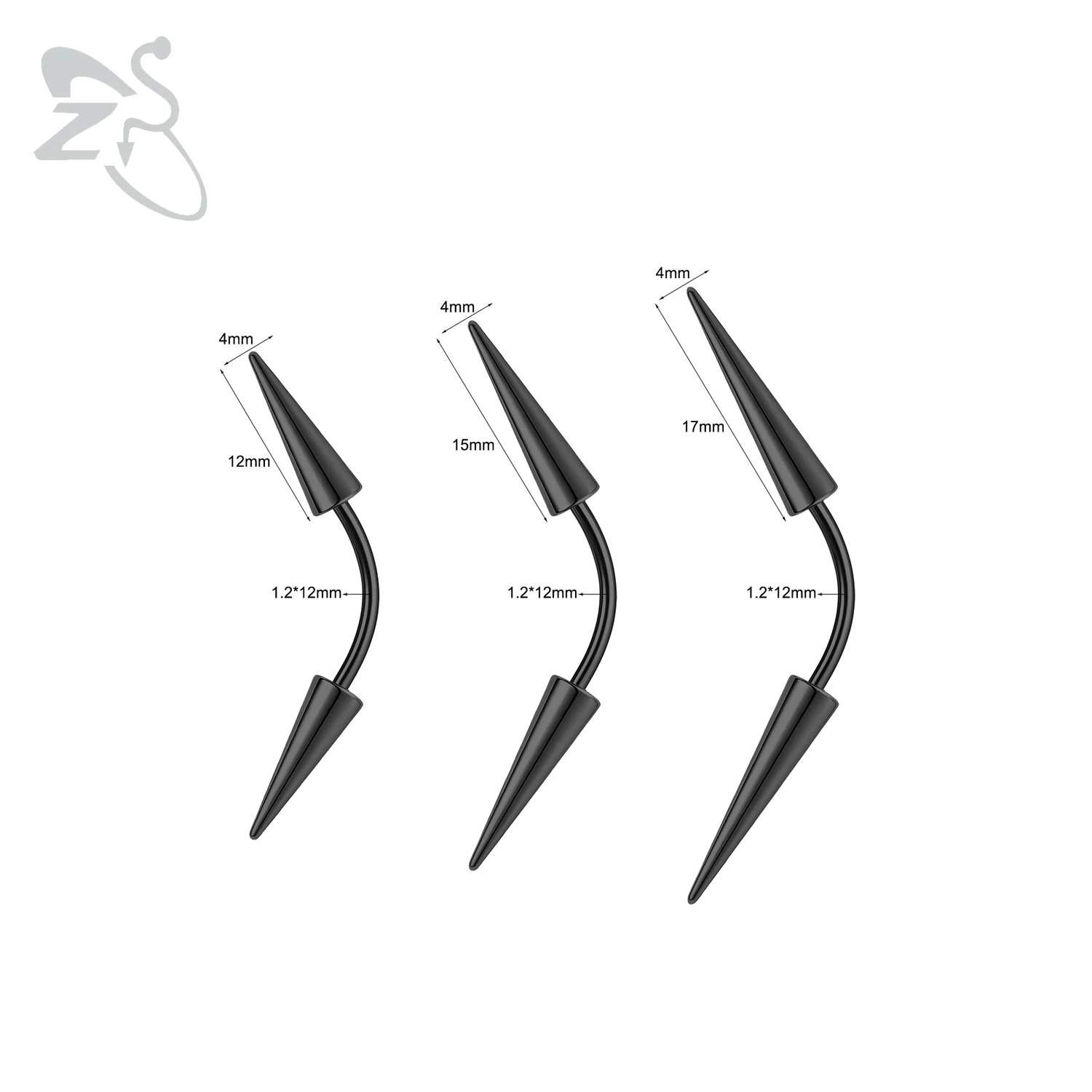3Pcs Spike Bridge Piercing Stainless Steel Eyebrow Rings