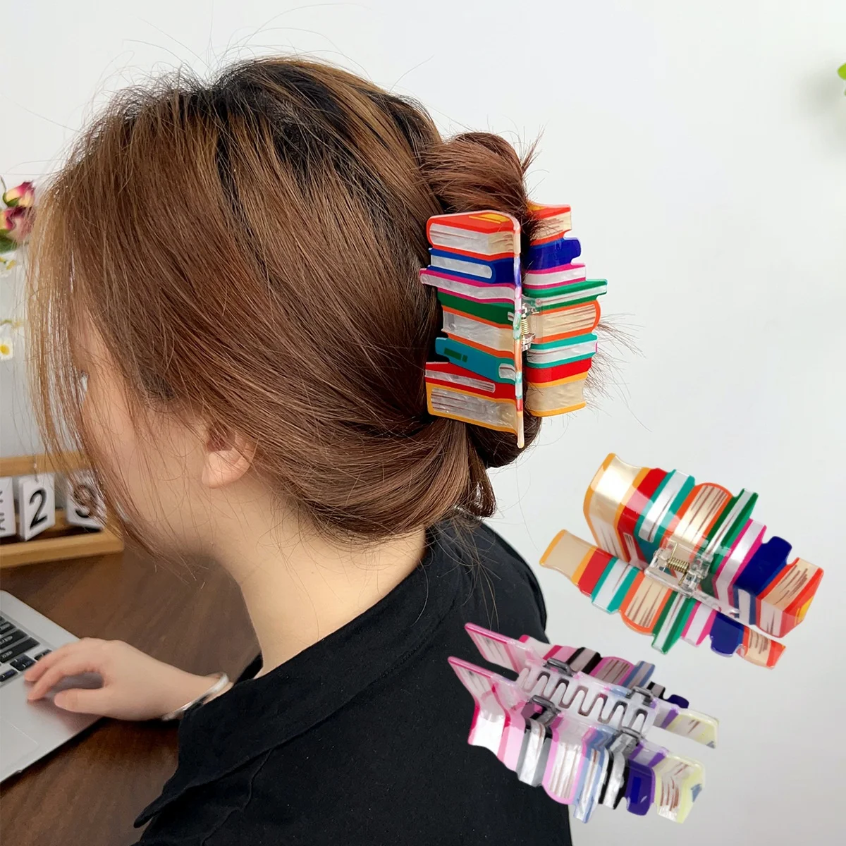 

2024 Kpop Corrugated color Books Dopamine Hair Claws Clips For Women Girls Acrylic Grab Clip Hair Clip Fashion Hair Accessories