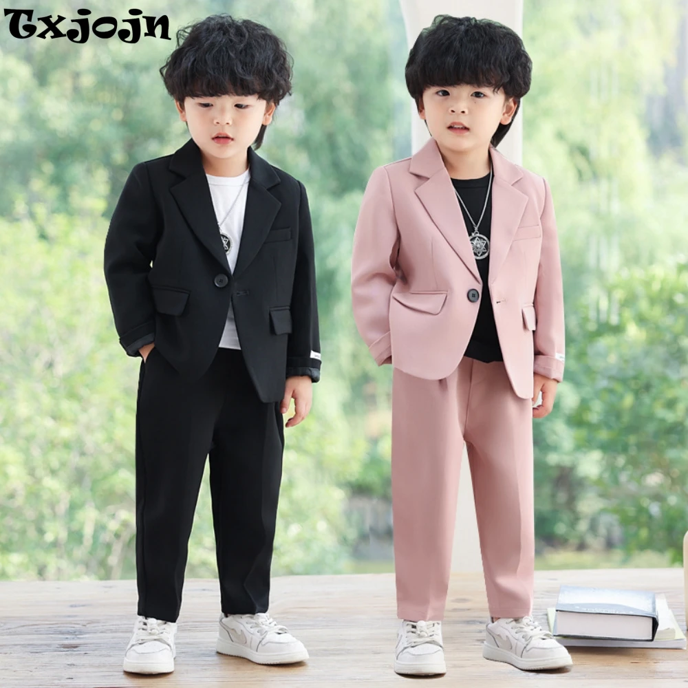 

Casual Handsome Boys Suits 3 Pieces Jacket Pants Necklace For Trip Fast Ship Notched Lapel Kids Suit Set Dancing Outfit On Sale