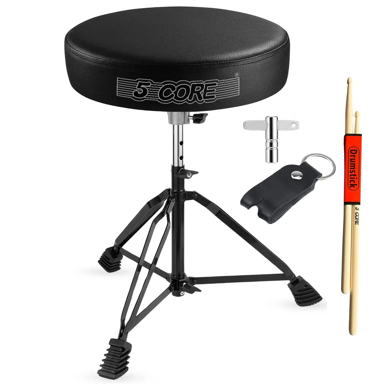 

5 Core Drum Throne 3" Thick Padded Comfortable Guitar Stool Drummer Chair Adjustable Musician Seat DS BLKCH BLK