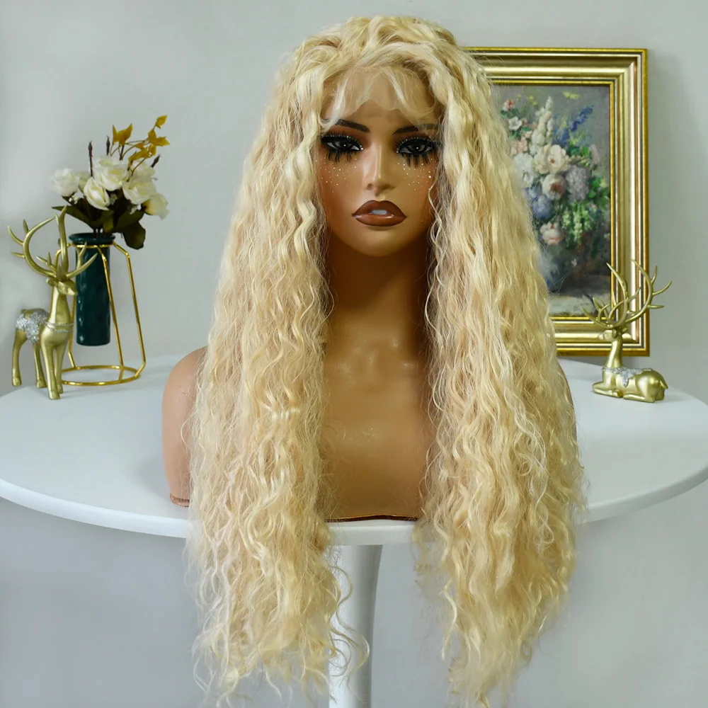 613 شقراء الدانتيل الجبهة مجعد الباروكات للنساء 20 بوصة لينة متموجة تأثيري الباروكات مقاومة للحرارة الاصطناعية الدانتيل شعر مستعار أمامي