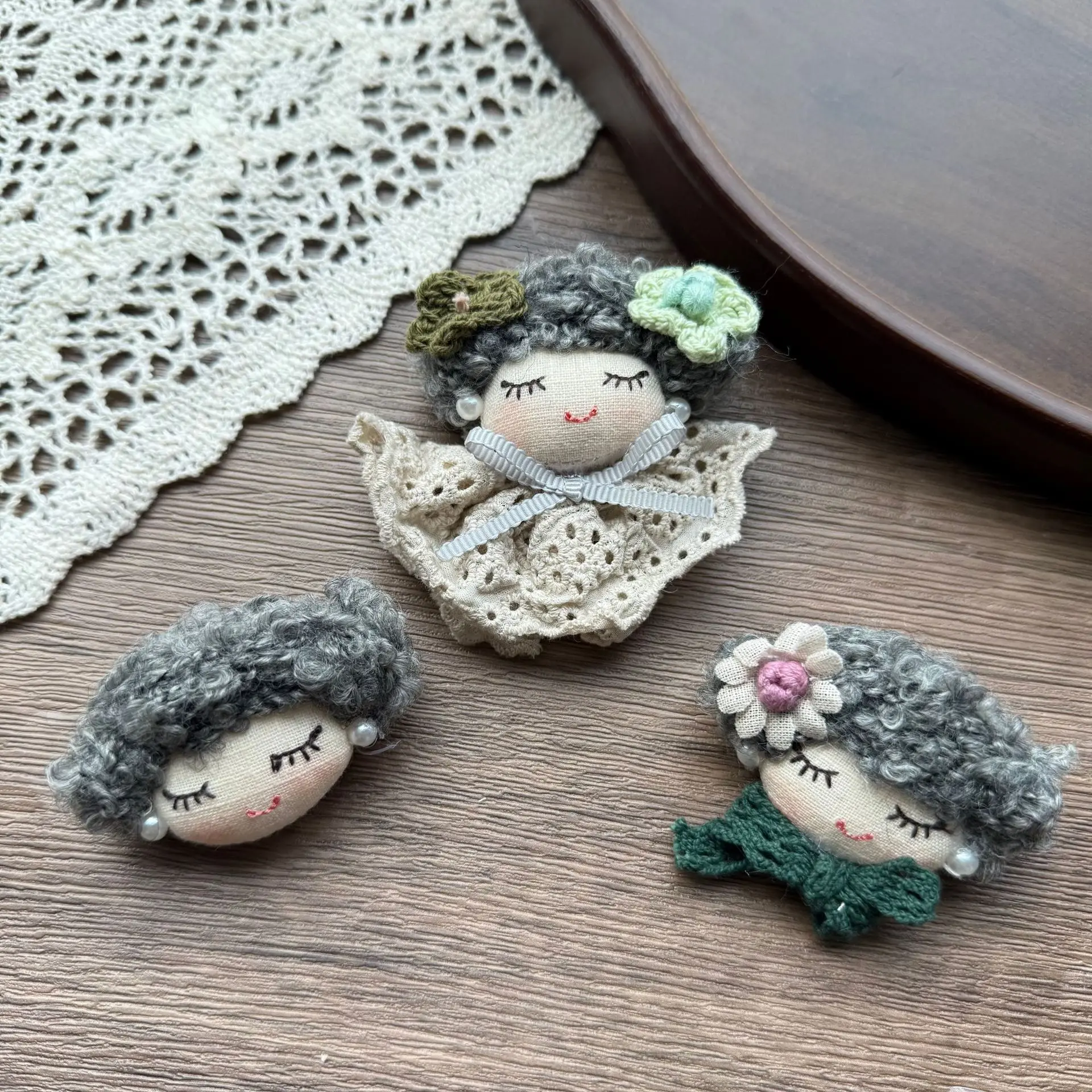 Stuffed Cotton Pearl Girl Brooch Pin 3D Handmade DIY Forest Fresh for Bag Clothing Embellishment Premium Cute
