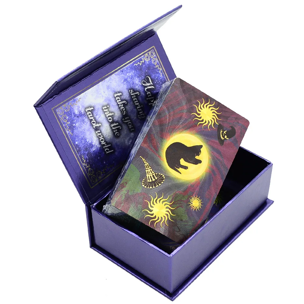 Gold Foil Witch Tarot Cards with Guide Book English Waterproof Card Game Poker Divination Emotional Interactive Board Game