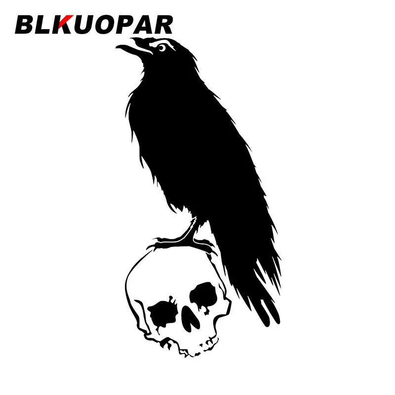 BLKUOPAR Raven Crow on Skull Car Stickers ATV Anime Personality Decal Waterproof Sunscreen Refrigerator Graphics Car Accessories