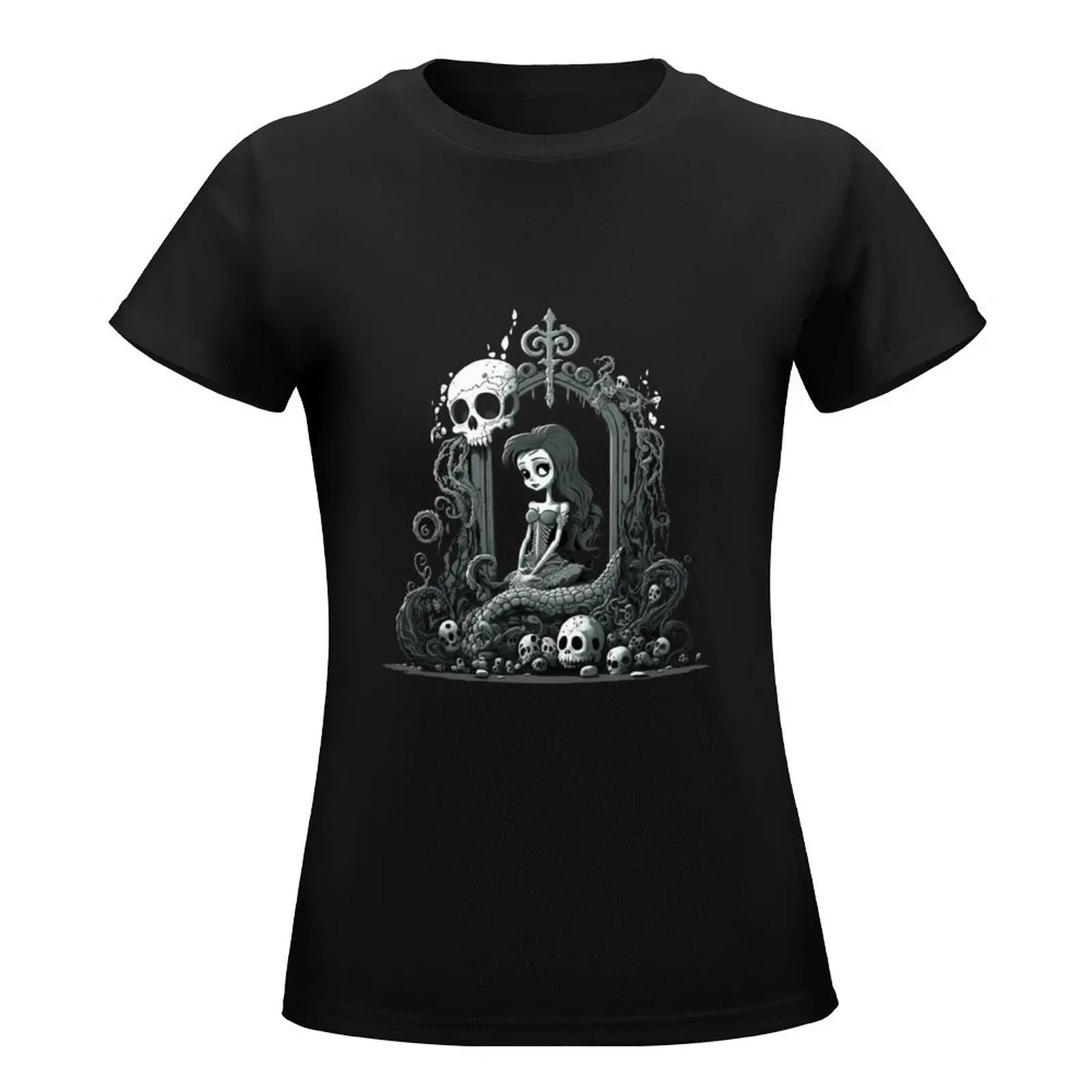 Undead Zombie Mermaid Girl Fantasy Goth Sticker T-Shirt Female clothing funny shirts graphic tees t-shirt dress for Women sexy