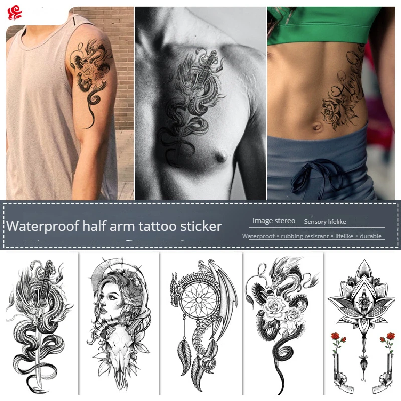 

Clavicle Tattoo Animal Sticker Small Fresh Flower Tattoo Half Handmade Semi Mechanical Temporary Tattoos Sticker Best 210*114mm