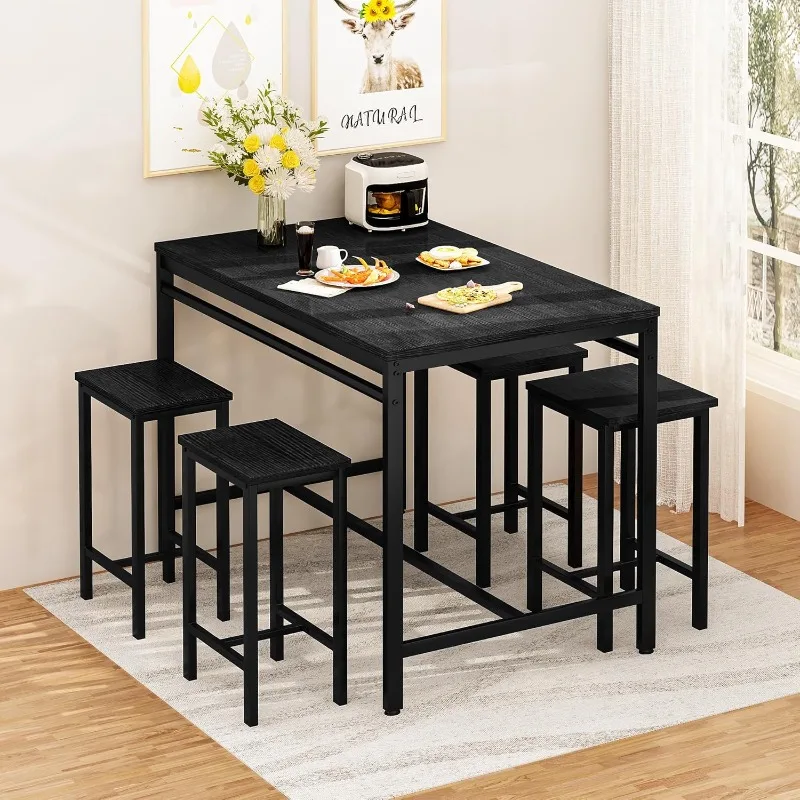 Dining Bar Table Set for 4, Modern Counter Height Table and 4 Bar Stools, 5 Piece Bar Table and Chairs Set for Small Spaces