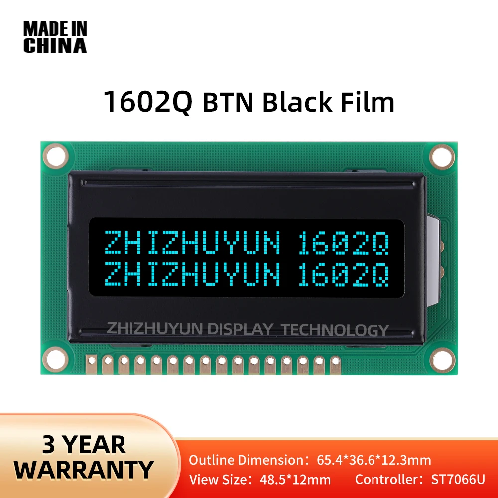 1602Q Character LCD Display I2C LCD Display Module 3.3V/5V BTN Black Film Ice Blue Text Support Customization