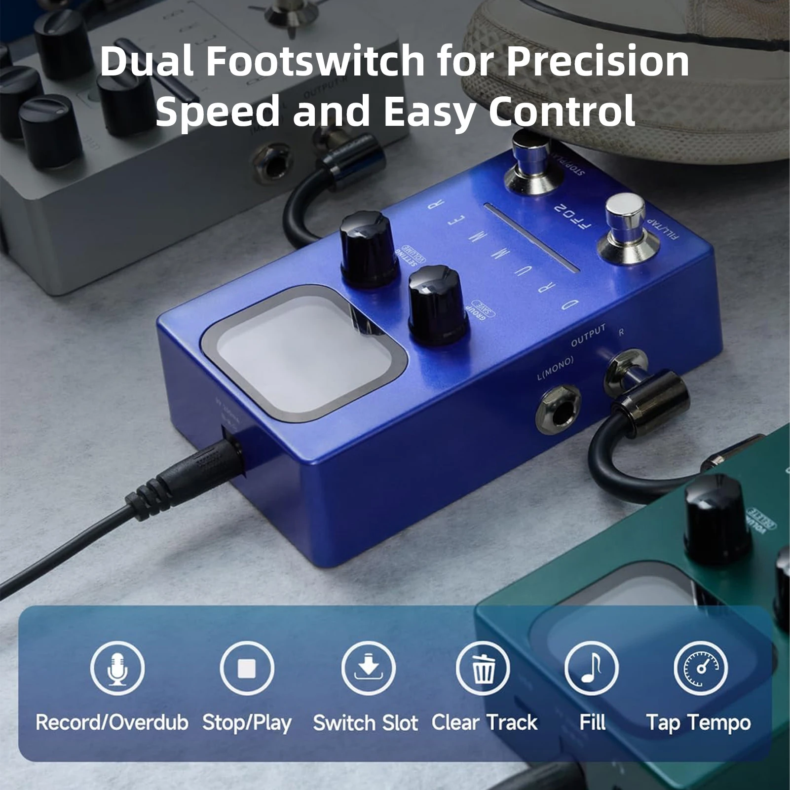 FLAMMA Drum Machine Gitarreneffektpedal 121 Drum Groove 11-Style Rhythmuspedal 66 anpassbare Schlitze Rhythmisches Gitarreneffektpedal