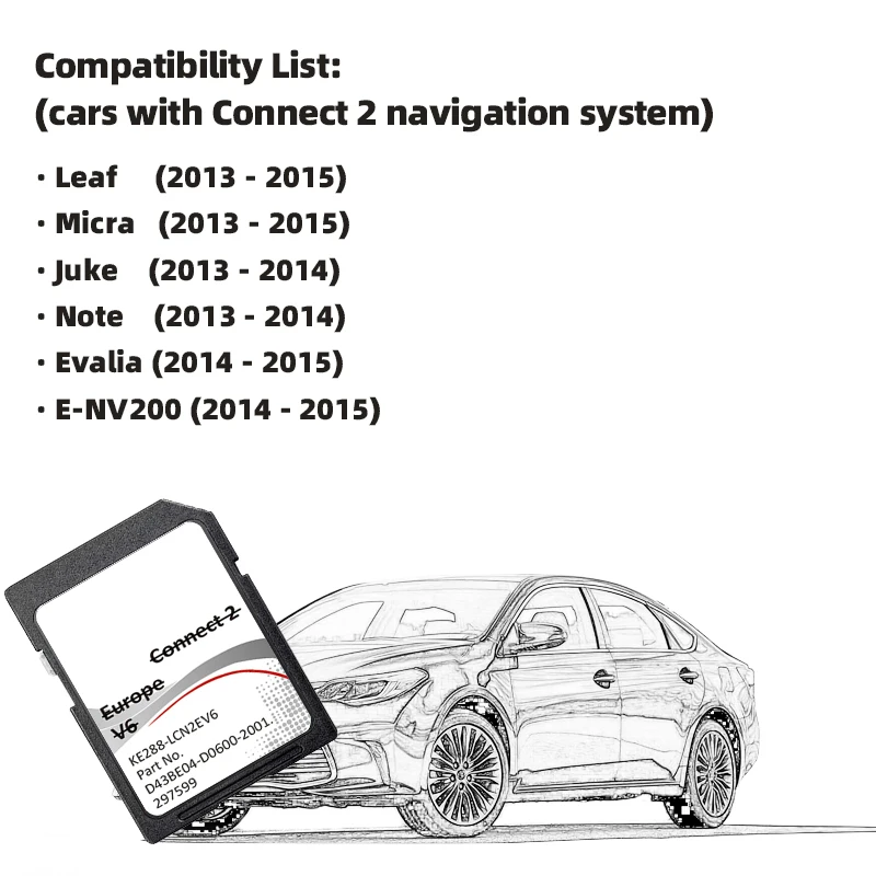 Connect 2 V6 SD Card 2021 2022 Note Juke Leaf Micra E-NV200 Car Map UK EU for Nissan