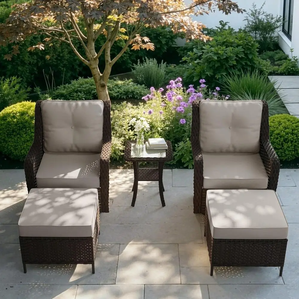

All-Weather Wicker Outdoor Swivel Rocker Set with Ottomans and Cushions for Patio, Deck, Sand