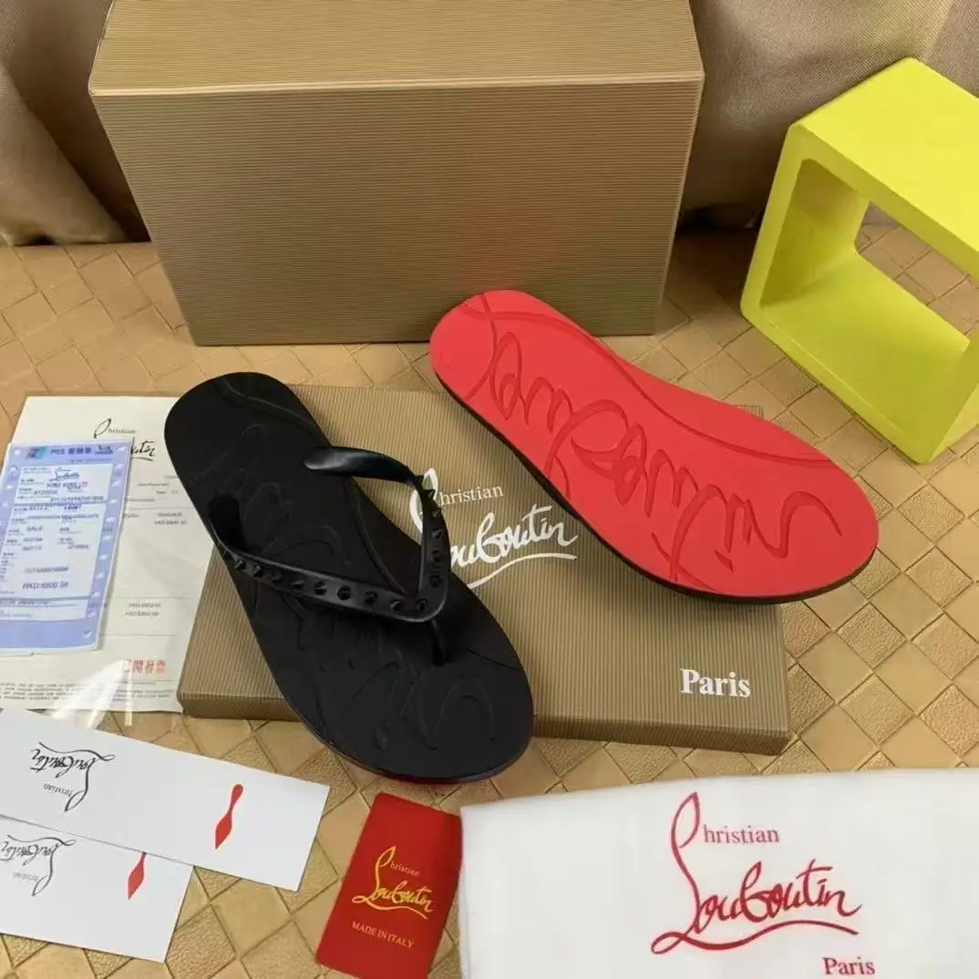 Men's Stylish Red Sole Leather Flip Flops Casual Beach Sandals