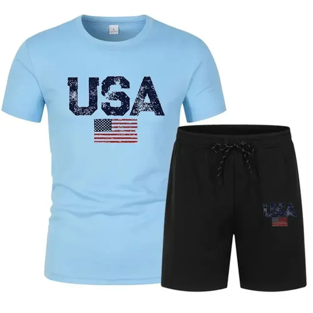 Ensemble de vêtements de sport décontractés pour hommes, imprimé, à manches courtes, respirant, t-shirt et short, vêtements de fitness