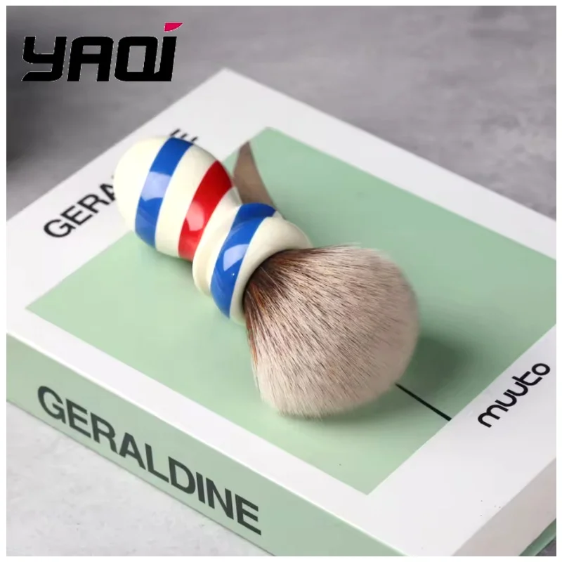 YAQI 24MM Barber Pole Shaving Brush Brown Synthetic Knot Classic Style for Facial Hair Care Wet Shave Tools Best Gift for Men