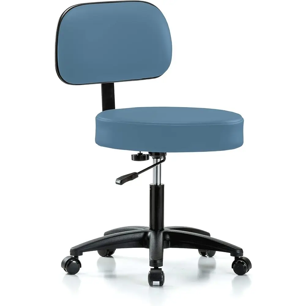 Height-Adjustable Exam Stool with Back Support, Desk Height 18.5-24, Colonial Blue Vinyl