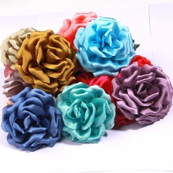 5Pcs 9cm Vintage Artificial Flowers Accessory For dresses DIY Silk Lace Fabric Floral For Women Party Brooch Hair Brooches Clips