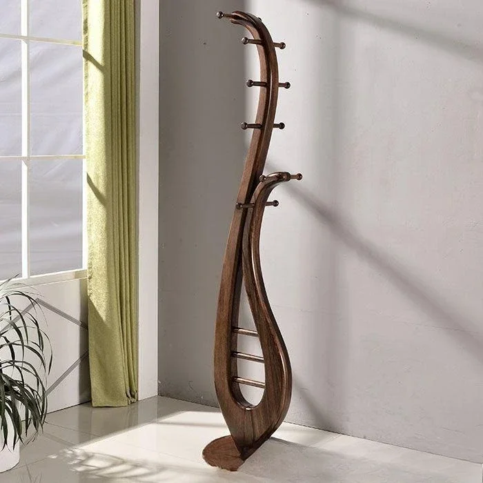 All solid wood coat rack Floor-to-ceiling Chinese-style household black walnut hanger Living room entrance coat rack Bedroom