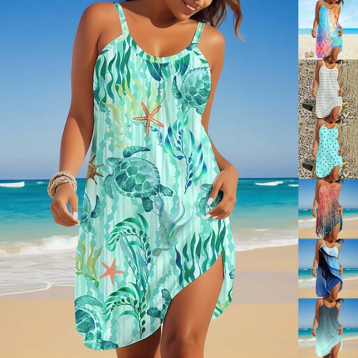 2026 여름 신상 여성 라운드넥 프린트 우아한 캐주얼 원피스