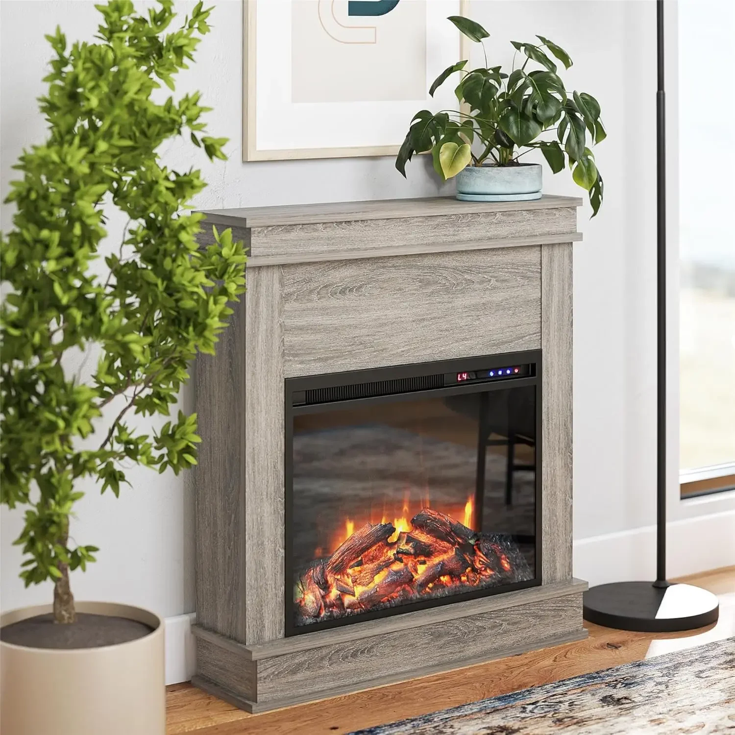 

Mateo 30 Inch Electric Fireplace with Mantel, Replaceable Fireplace Insert Heater, Freestanding, Remote Control, Timer