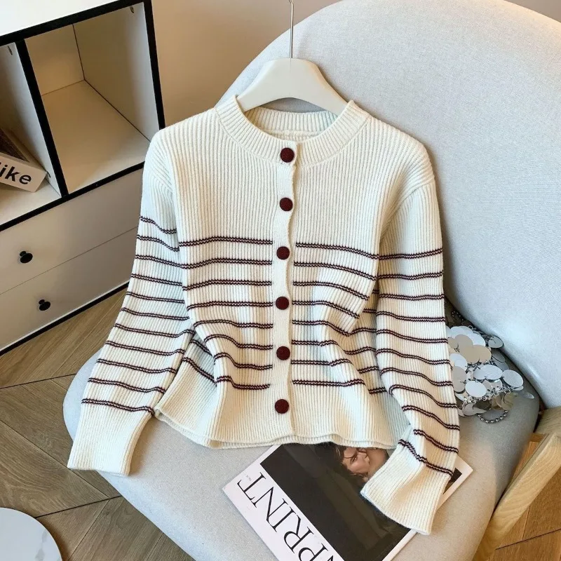 التباين اللون دمية طوق شال مخطط سترة مشغولة من الصوف المرأة الخريف الشتاء جديد التنقل فضفاض تنوعا سترة سترة #4