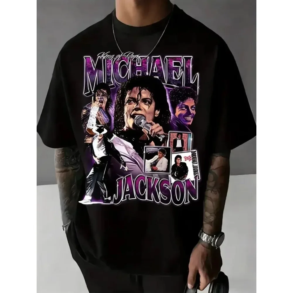 2026 Summer Men's MJ Michael Jackson Pattern Letter Print Cotton Round Neck T-shirt Neutral Hip Hop Soft Breathable Short Sleeve