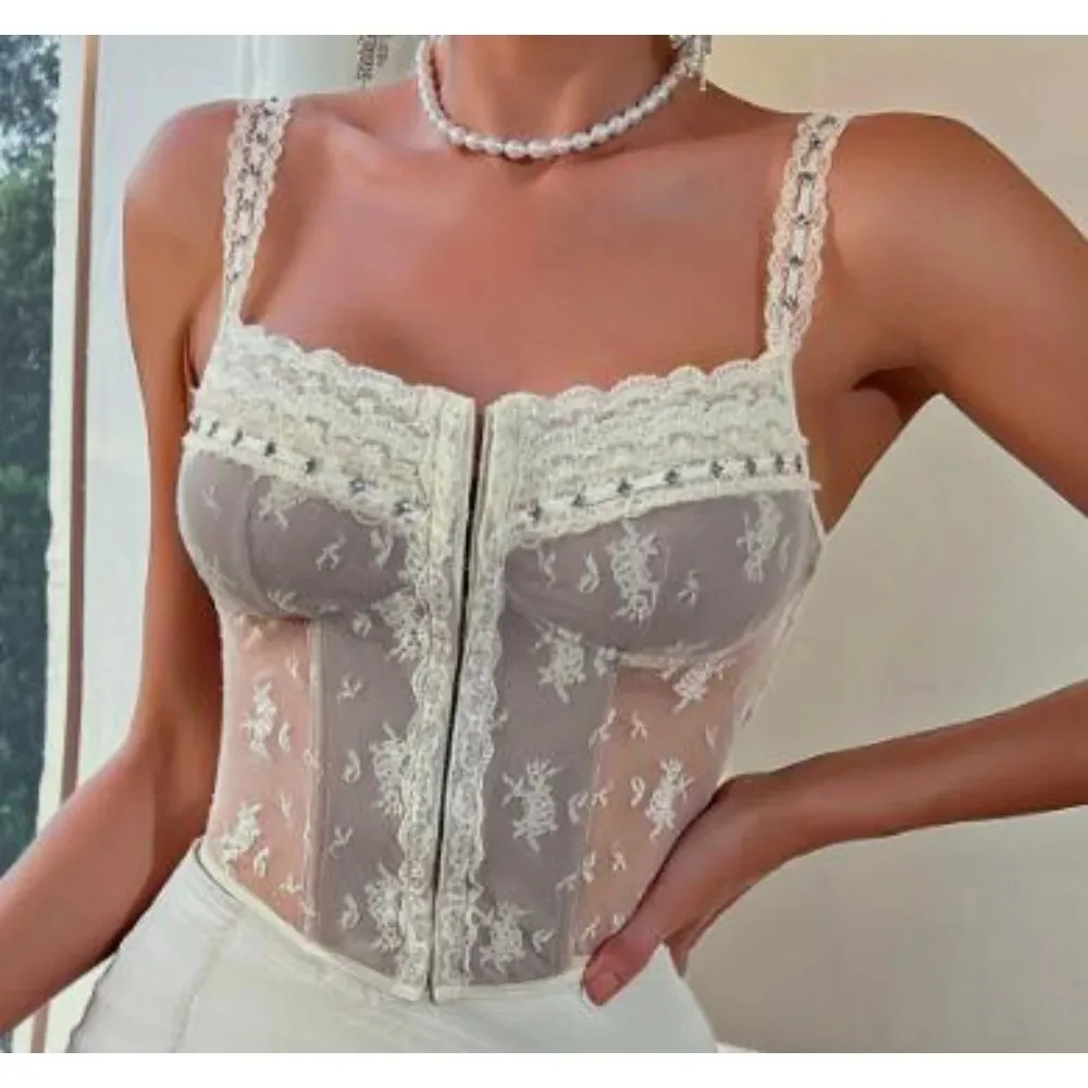 Chic Retro lace PATCHWORK Camis French Fashion Tank Top Slim  Crop Top Sexy  Women Summer Tops Ins