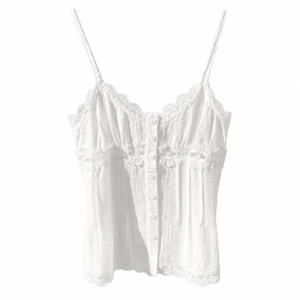 Casual Lace Trim Summer Lace Camisole Adjustable Breathable White Crop Tops Spaghetti Strap Versatile Sleeveless Top Summer