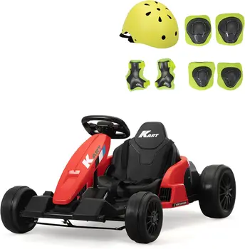 Kart eléctrico de 24V para niños, Kart de deriva de seguridad, Pedal de 8MPH, motores potentes de 2x85W, batería de 7AH, equipo de protección, Sa