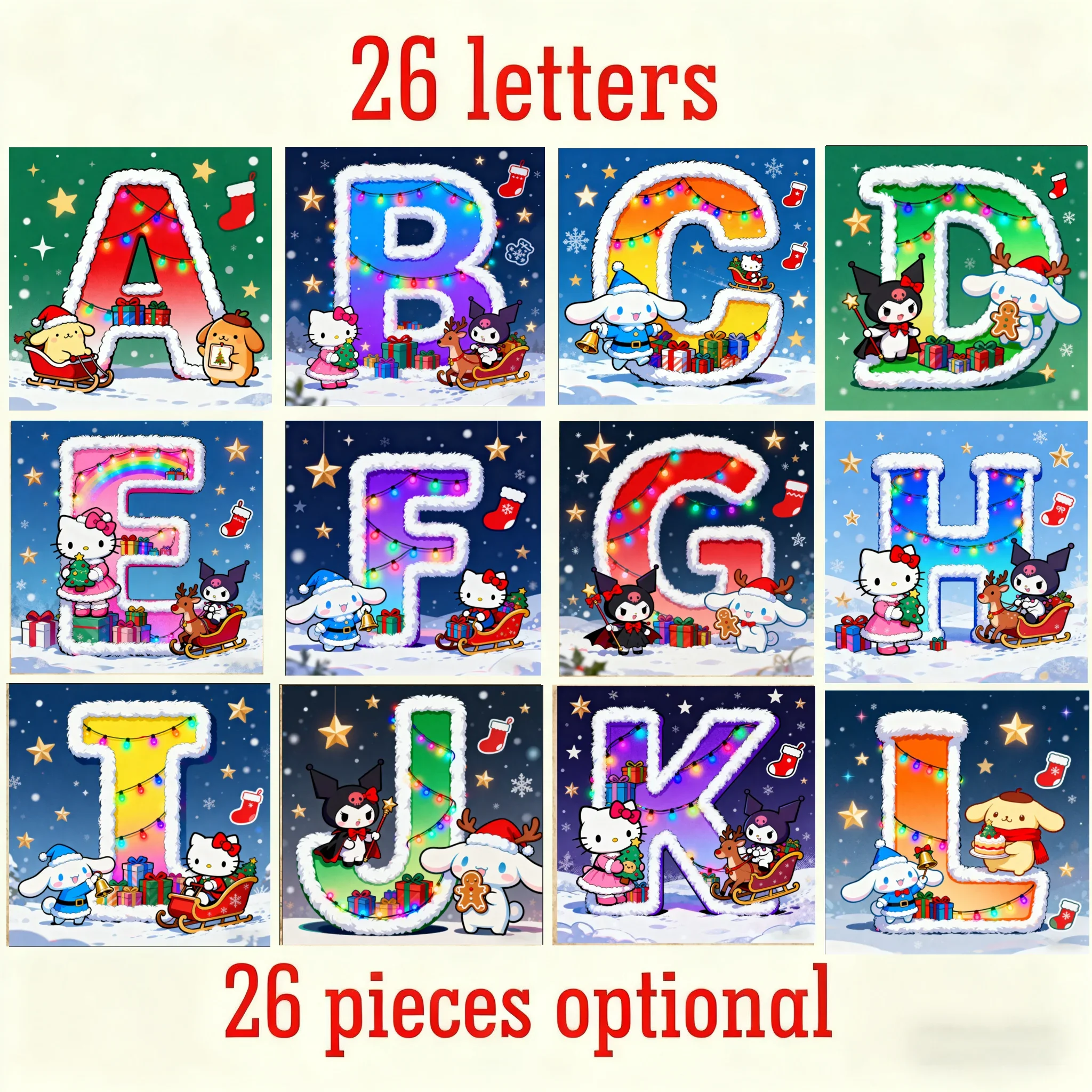 1PC 5D DIY Lukisan Berlian Natal Hello Kitty Kuromi Kit Lampu Huruf Malam Bersalju Bintang Dapat Digantung & Dipegang Dekorasi Rumah Kerajinan