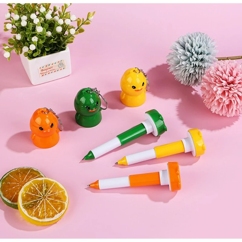 50Pcs/Lot New Hanging Chain Duck Shaped Ballpoint Pen Retractable Ball Pens Blue Writing Student Creative Stationery Wholesale